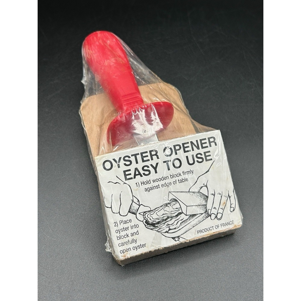 NEW JEAN DUBOST RED HANDLE OYSTER KNIFE & WOODEN OPENER FRANCE